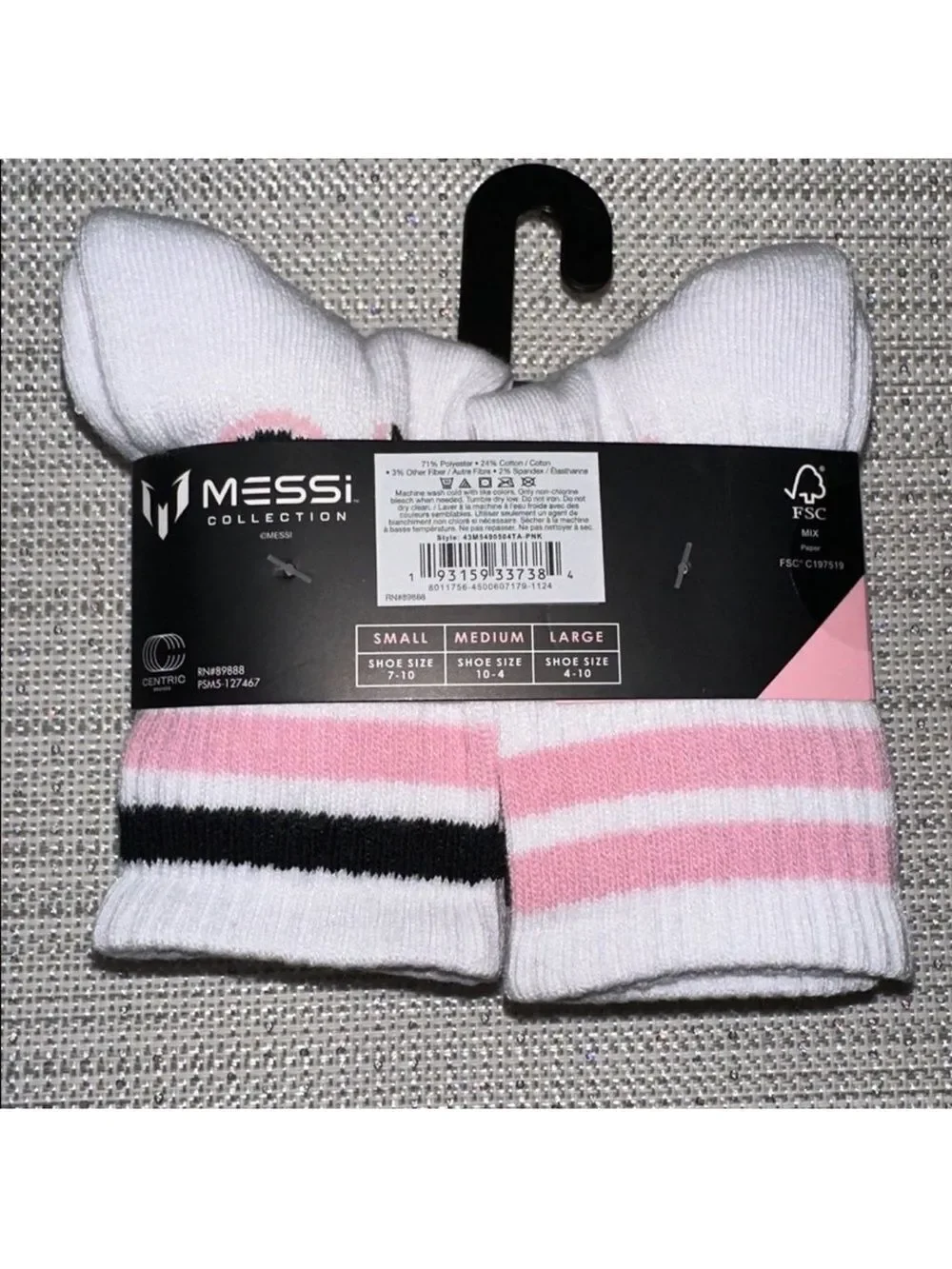MESSI White Pink Black Boys Girls Big 10 Half Cushion Quarter Crew Socks
